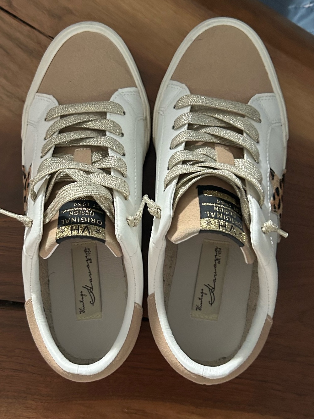 Vintage Havana Cream and Tan Leopard Accent Sneakers